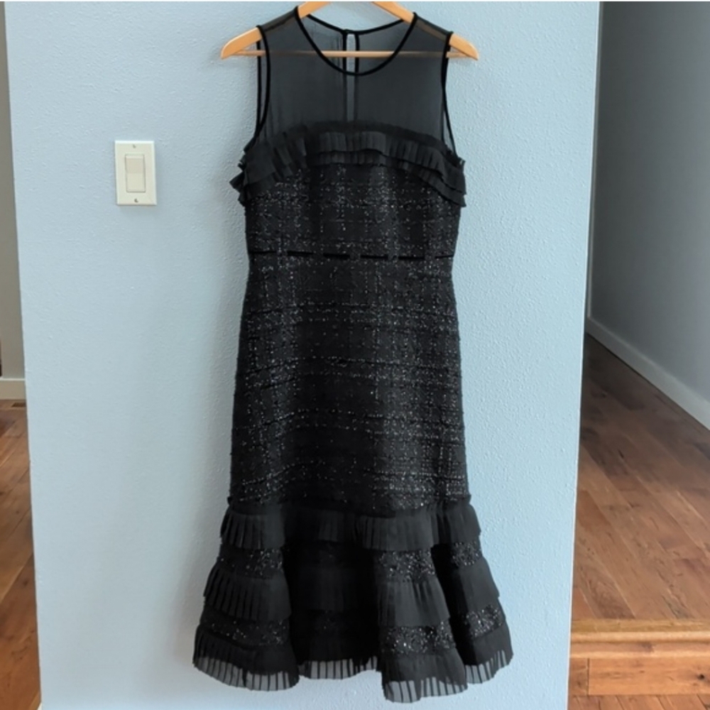 Kate Spade Lotty The Madison Ave Collection Black Tweed Ruffled Midi Dress
